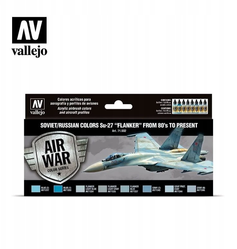 Vallejo Vallejo: 71.602 – Modelis Oras – Oro karas – Sovietinės/Rusijos spalvos Su-27 „Flanker“ nuo 80-ųjų iki šių dienų (8x18 ml)