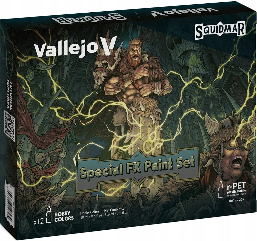 „Vallejo“ – žaidimo spalvos / 12 spalvų – specialus efektų dažų rinkinys, gamintojas „Squidmar Miniatures“, 18 ml