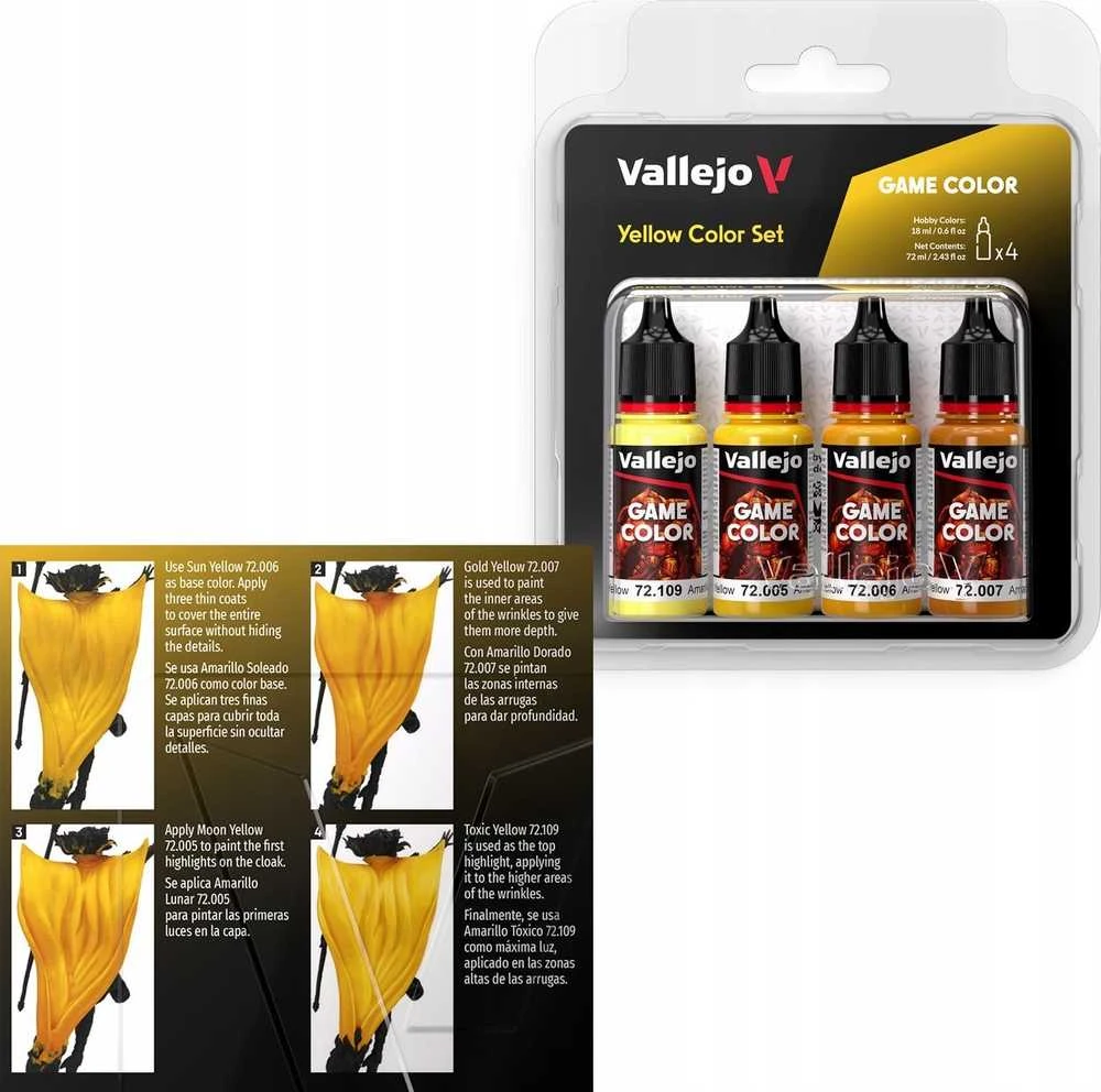 Vallejo : 72.378 - Game Color - Geltonos spalvos rinkinys 4 x (18 ml)