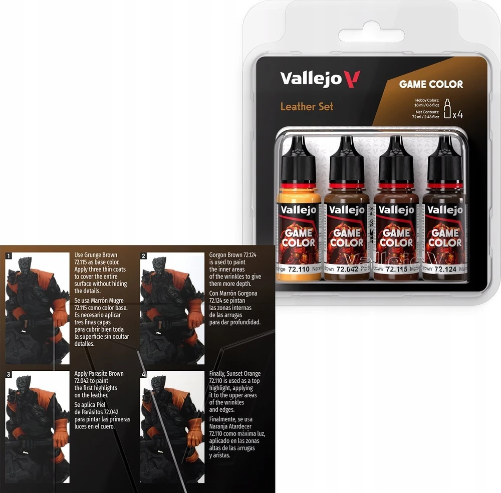 Vallejo Vallejo: 72.385 - Žaidimo spalva - Odinis rinkinys 4 x (18 ml)