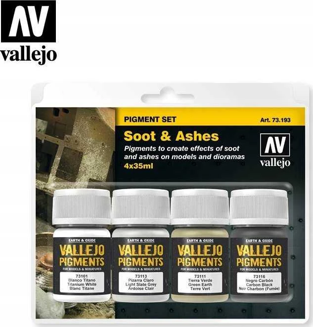 Vallejo : 73.193 - Pigmentų rinkinys - Suodžiai ir pelenai (4x35 ml)