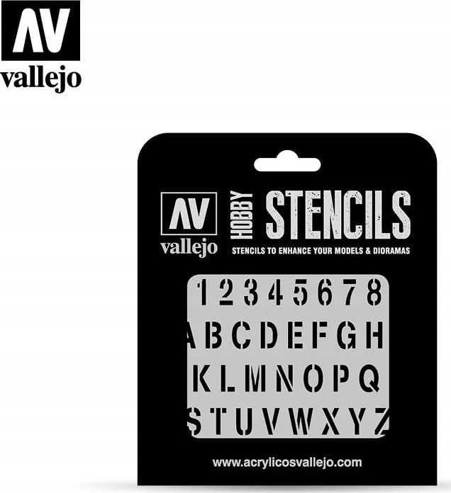 Vallejo abėcėlės ir skaičių trafaretas