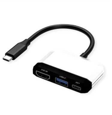 Šakotuvas VALUE C tipo prijungimo stotelė, 1x HDMI 4K30, 1x USB 3.2 Gen 1 A, 1x C tipo (PD)