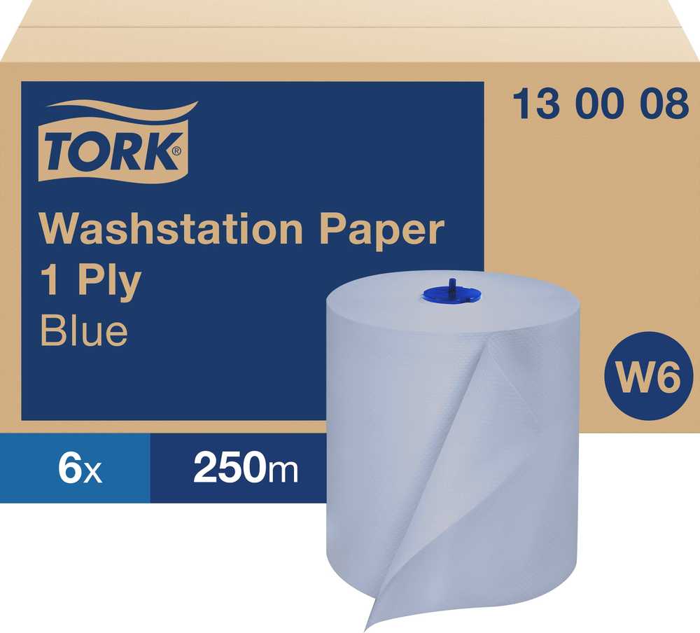Valymo popierius Tork Basic W6 viensluoksnis mėlynas 6 ritinėliai/dėžutė 130008