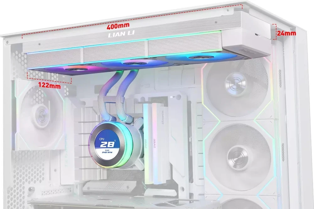 Lian Li Hydroshift II 360CL aušintuvo montavimo matmenys