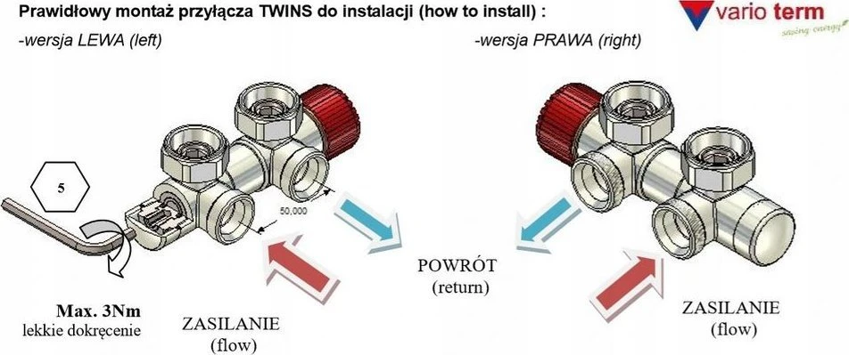 Varioterm Montavimo rinkinys ALL IN ONE, TWINS kampinis, dešinysis, mat juoda (pex)