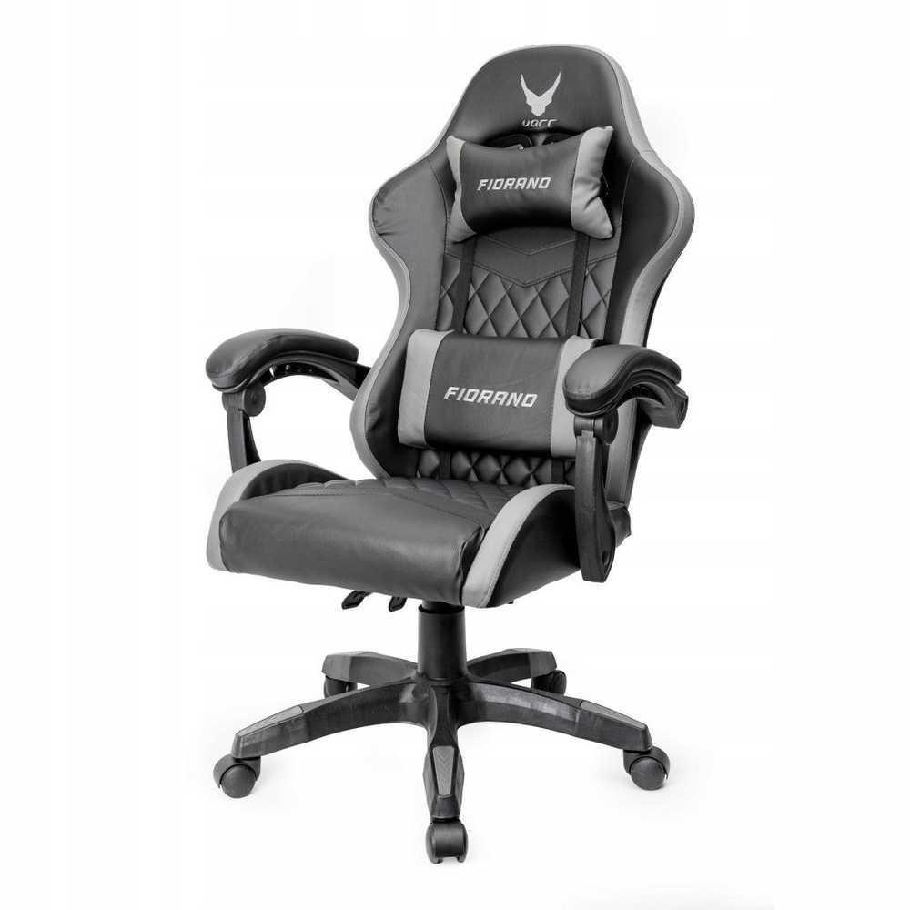 Kėdė Varr VARR GAMING CHAIR BACKREST+ARMRESTS REGULATION 2 PILLOWS FOTEL GAMINGOWY FIORANO REGULIACJA ATLOŠO IR PORANKIŲ 2 PAGALVĖS PILKA+JUODA [45841]