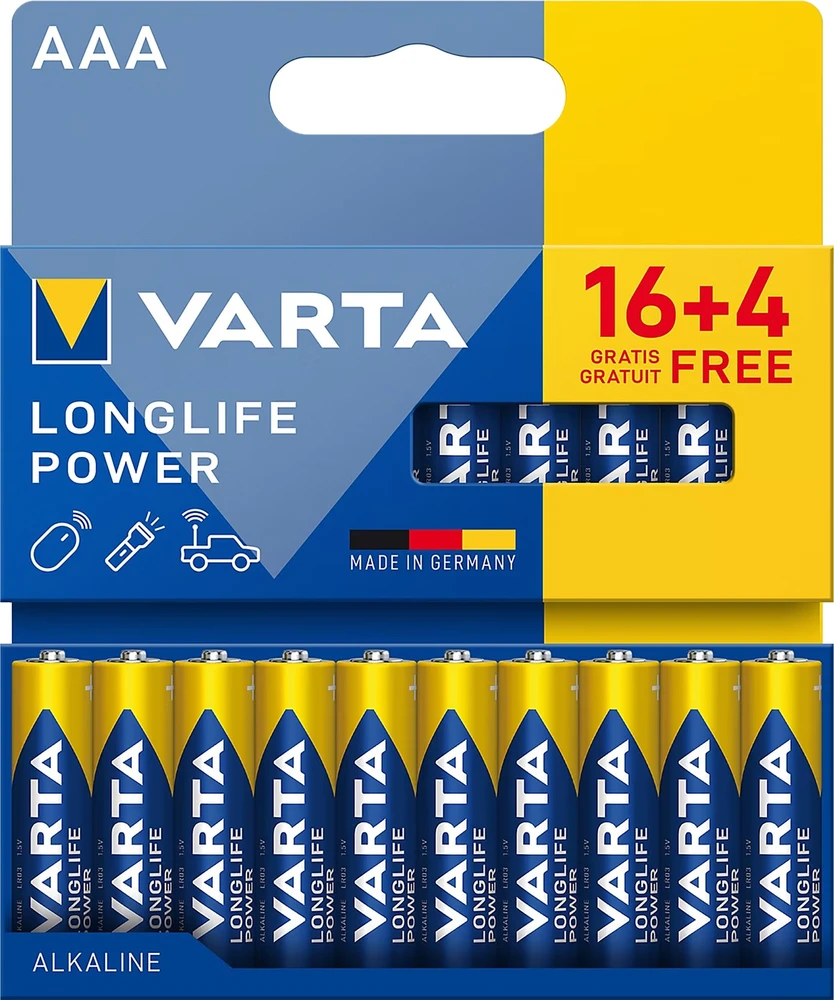 VARTA AAA Longlife Power baterijos 16+4 vnt. pakuotė