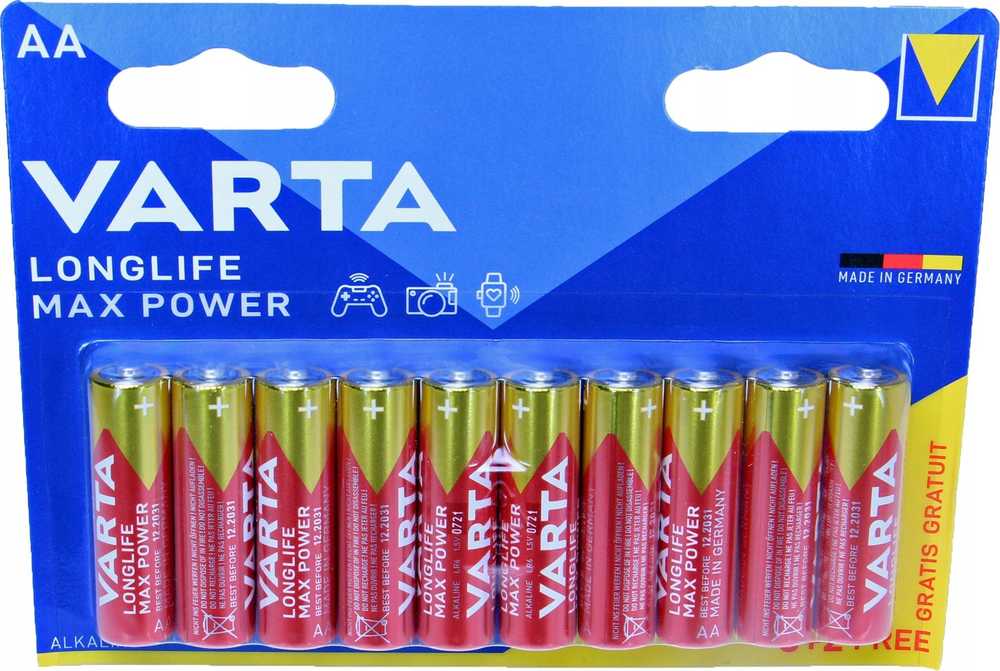 Varta Longlife Max Power AA baterijos, 10 vnt. (8+2)