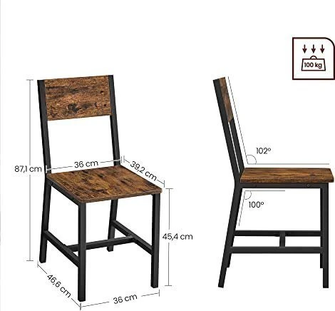 VASAGLE valgomojo kėdė, metalinis rėmas, 2 vnt., industrinio stiliaus