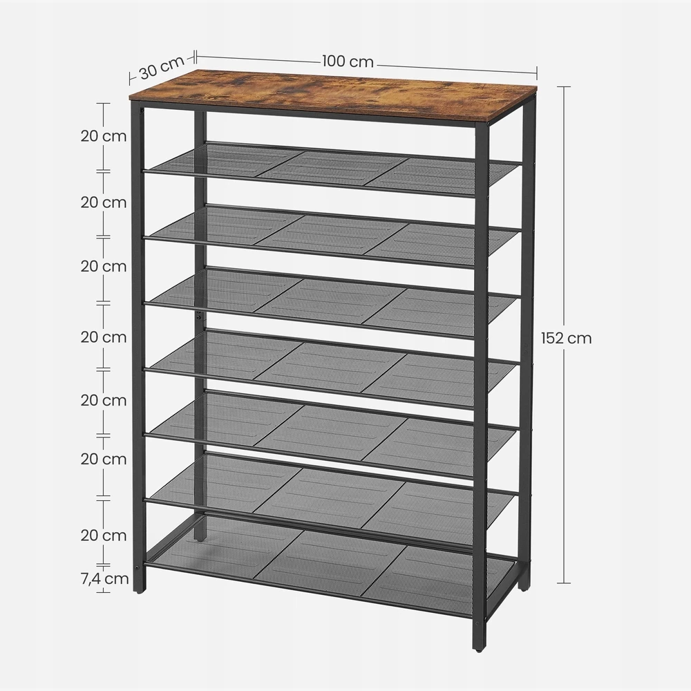 Vasagle Batų lentyna su 7 grotelinėmis lentynomis
