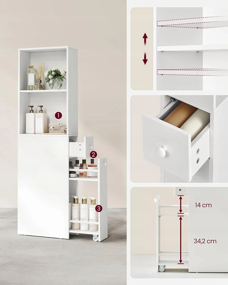 Vasagle Badezimmschrank hoch schmal klassikweiß