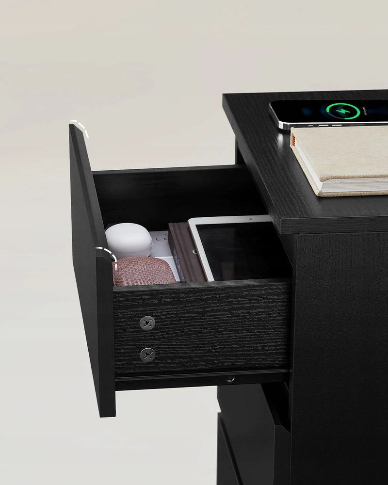 Vasagle 2 naktinių staliukų rinkinys 2 USB jungtys modernus juodmedžio juodos spalvos