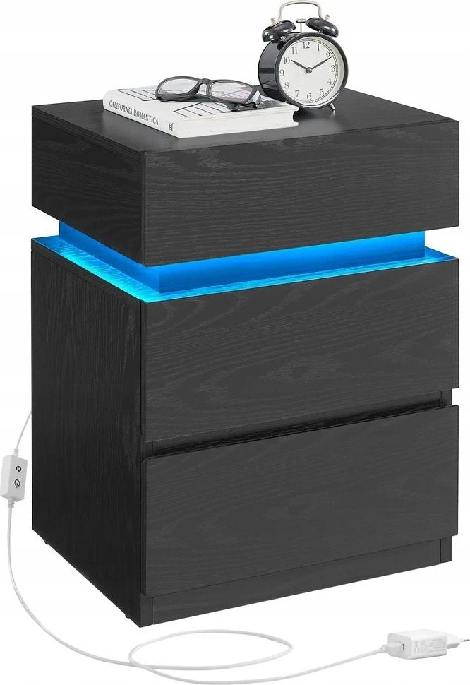 Vasagle Naktinė spintelė su LED apšvietimu, moderni balta