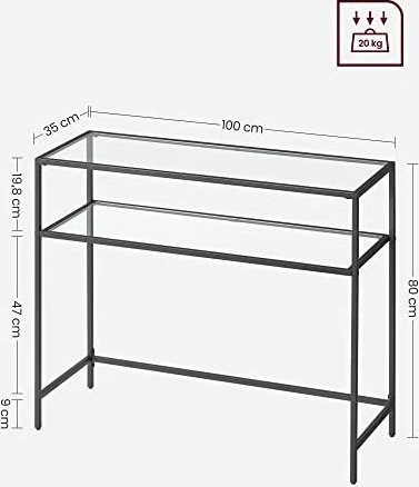 VASAGLE konsolinis staliukas su 2 grūdinto stiklo lentynomis ir metaliniu rėmu ULGT025B01