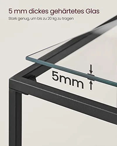 VASAGLE konsolinis staliukas su 2 grūdinto stiklo lentynomis ir metaliniu rėmu ULGT025B01