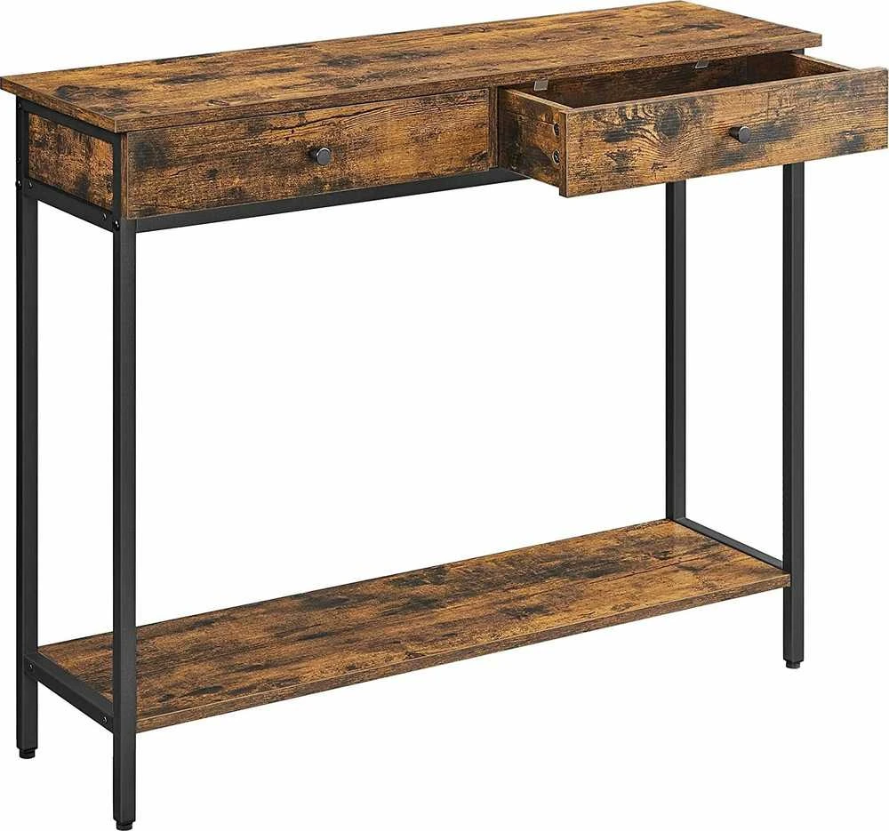 Songmics Vasagle Konsolinis staliukas su 2 stalčiais ir plieniniu rėmu vintage rudai juodas