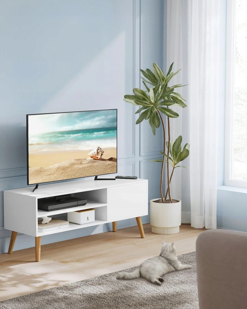 TV staliukas Songmics Vasagle TV spintelė su 1 durelėmis 40 x 120 x 49 cm balta