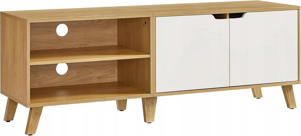 TV staliukas Songmics Vasagle Televizoriaus spintelė 140 cm ilgio, natūralaus ąžuolo spalva - kreminė balta