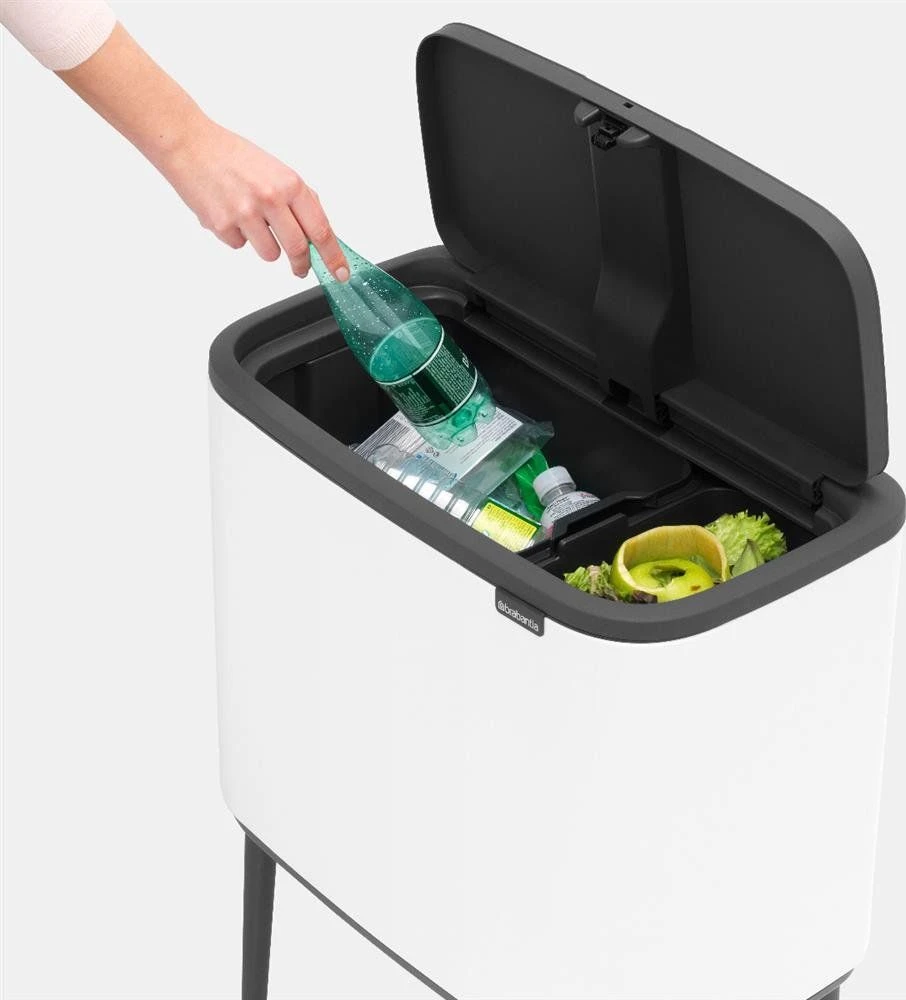 Šiukšlių dėžė Brabantia Bo Touch, 11+23 l, Balta