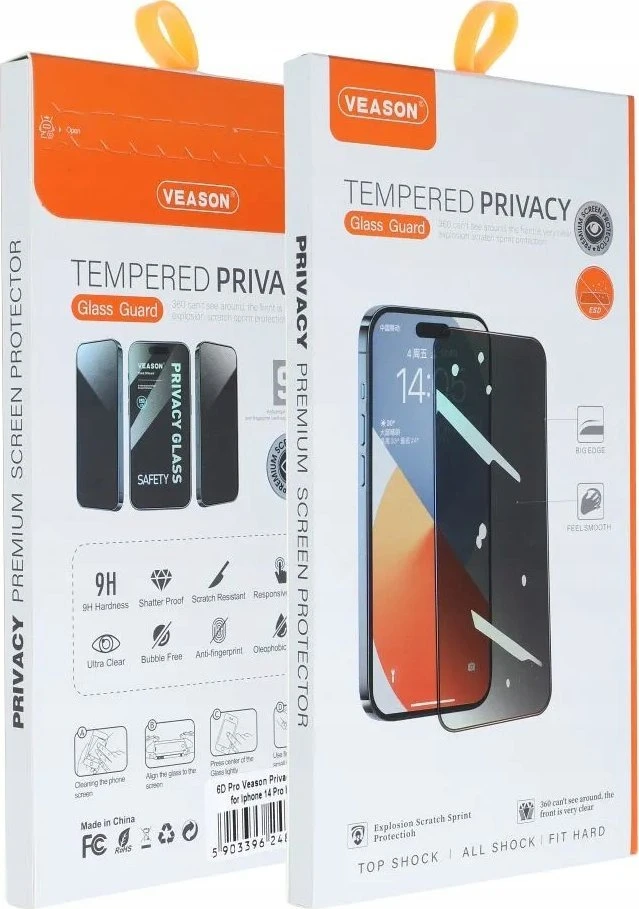 6D Pro Veason Privacy Glass - for Iphone 15 Pro juodas