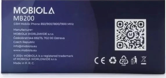 „Vega Mobiola MB200“ dviejų SIM kortelių juodas mobilusis telefonas