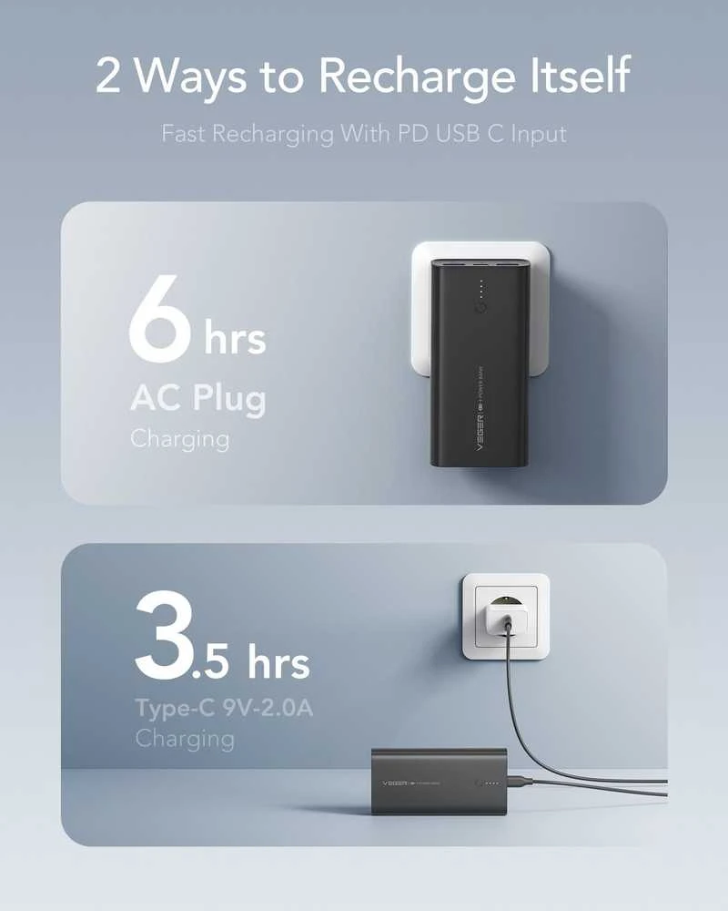 Powerbank Veger ACE100 (W1146) PD QC3.0 20W 10000 mAh juodas