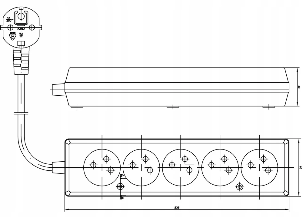 Plastrol Velstro Prailgintuvas 5 lizdų su/be 10A 5m /OMY 3x1/ baltas PS-570 T-105820