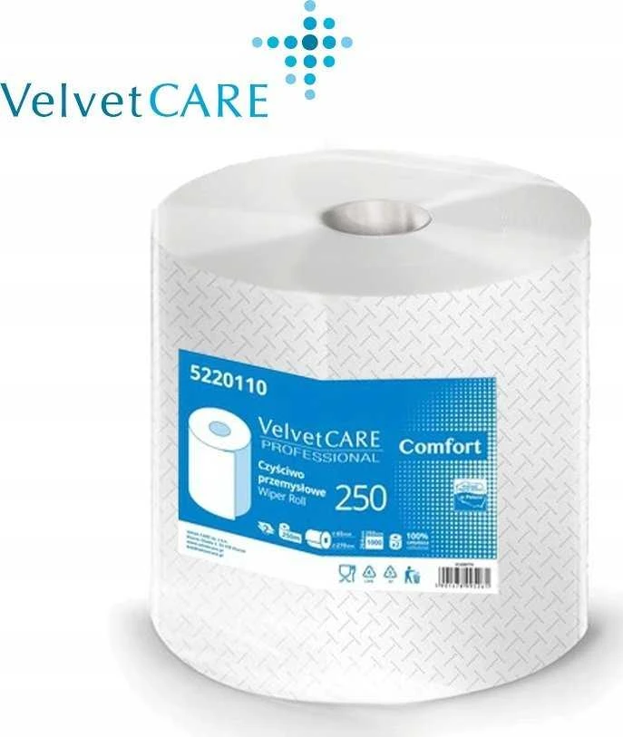 Popieriniai rankšluosčiai VELVET CARE Professional Comfort, rulone, 250 m, 2 sl., celiuliozė