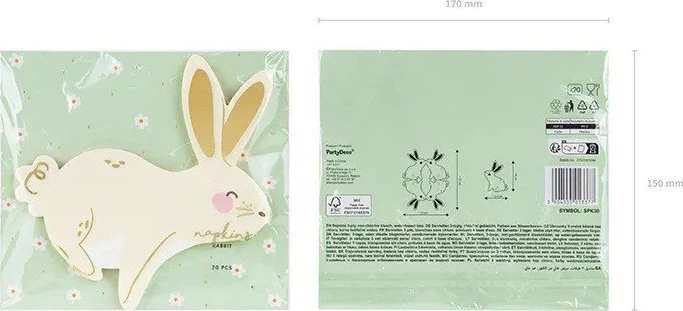 Party Deco Kiškučių servetėlės 12,5x16 cm pakuotė 20 vnt Velykų PARTYDECO SPK30
