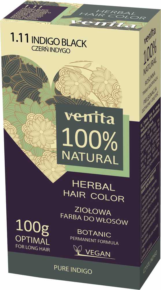 Venita žolelių plaukų spalva 1.11 Indigo Juodas, 100 g