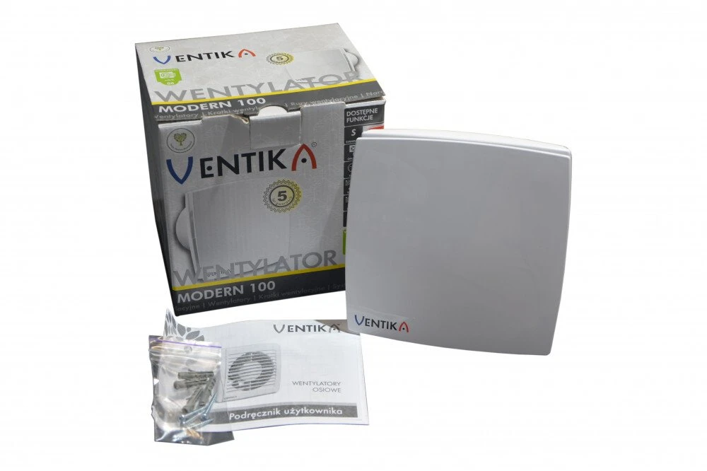 „Ventika“ ištraukiamasis ventiliatorius fi 100 230V 14W 88m3 33dB standartinis baltas MODERN D100LDO