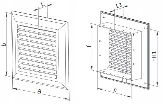 Ventika Vėdinimo grotelės 140x300mm su tinkleliu ir stačiakampiu flanšu 100x256mm baltos EL300A