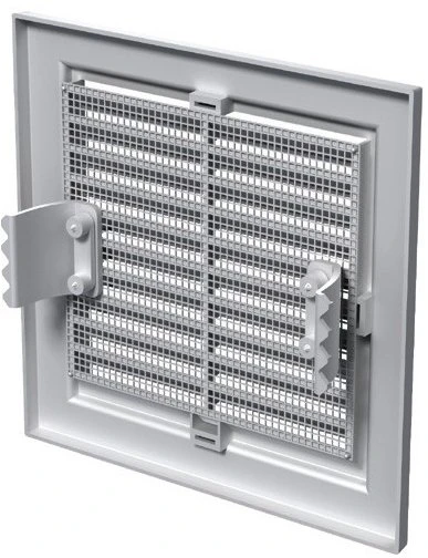 Ventika Vėdinimo grotelės MWR 205X205mm su tinkleliu ir tvirtinimo laikikliais baltos spalvos MWR205X205
