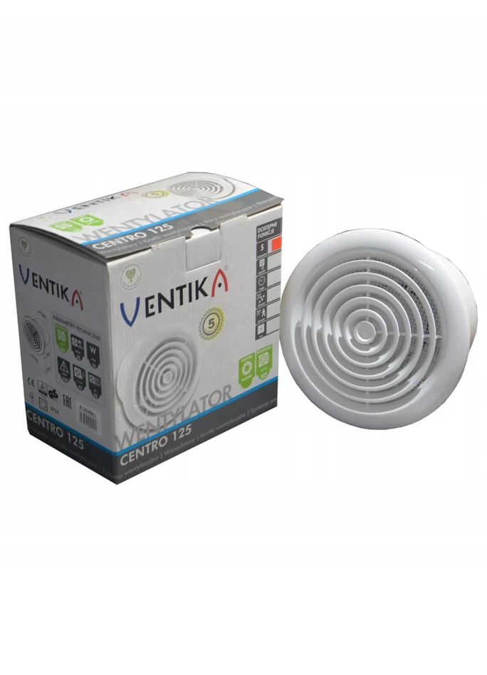 Ventika Lubinis ventiliatorius fi125 230V 16W 125m3/h 35dB rutuliniai guoliai standard CENTRO D125KSEL