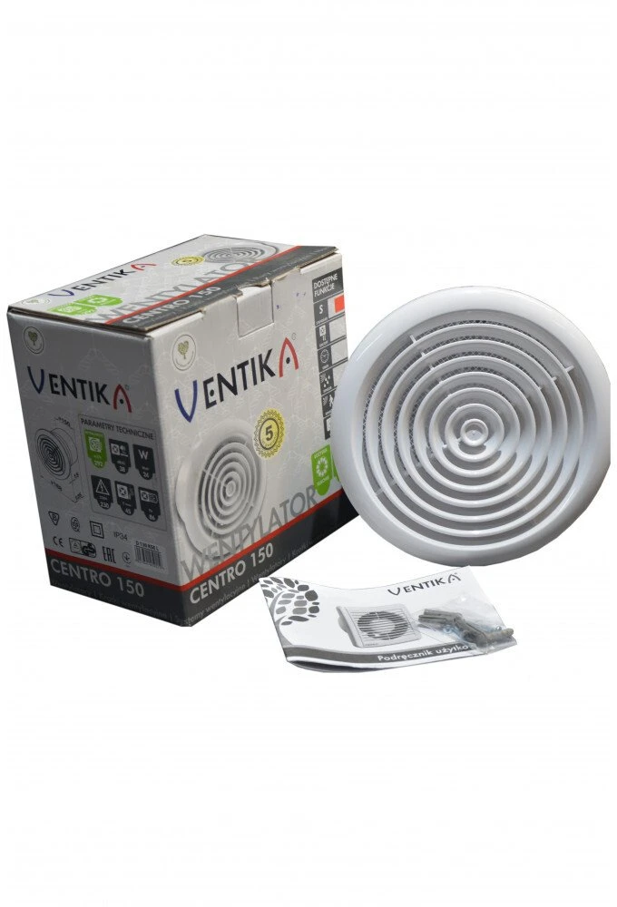 Ventika Lubų ventiliatorius fi150 230V 24W 125m3/h 38dB rutuliniai guoliai standartinis CENTRO D150KSEL