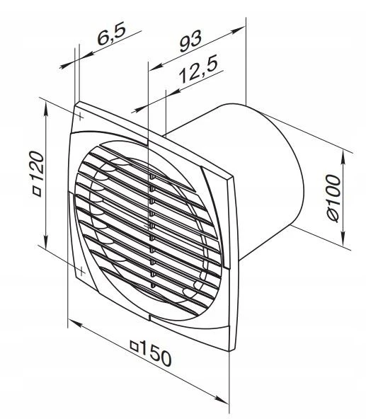 Ventika Ašinis ventiliatorius fi 100 230V 14W 95m3 34dB su higrostatu ir laiko jungikliu SIMPLE D100DH