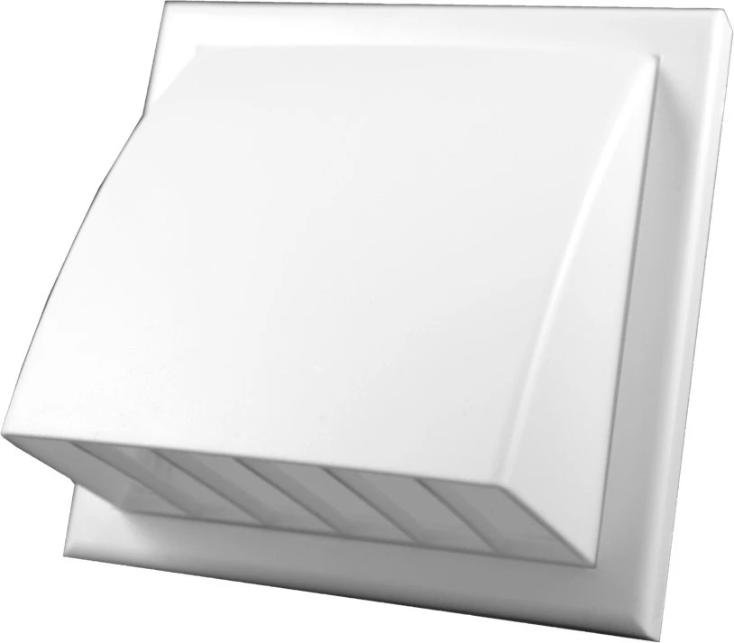Ventika Sieninis išleidimo angas su atbuliniu vožtuvu ir gaubtu 187x187mm fi 125mm baltas MW122AZPK