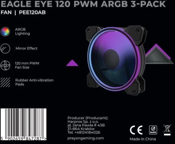 Preyon Eagle Eye 120 mm ventiliatoriaus techninė informacija