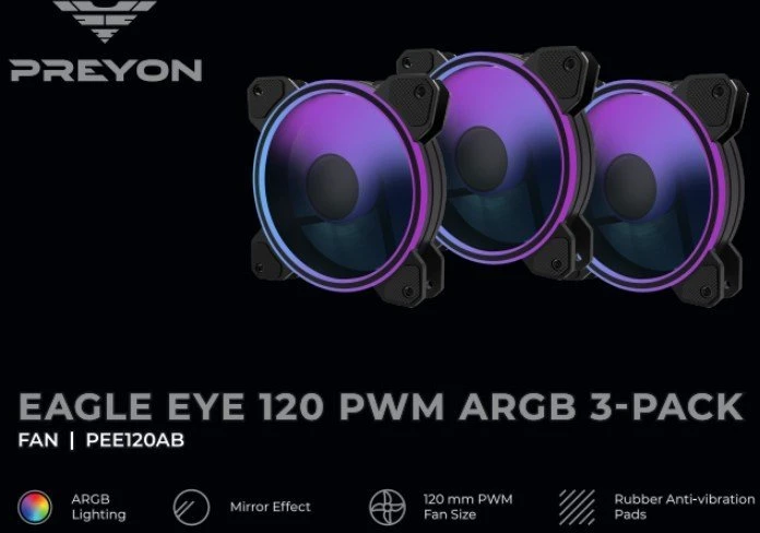 Ventilatorius PREYON Eagle Eye 120 PWM ARGB 3 vnt. pakuotė (PEE1203B)