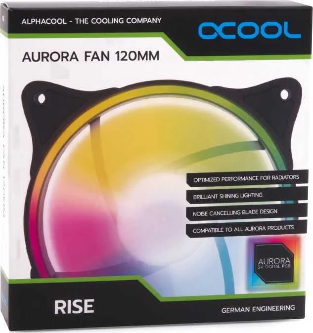 Alphacool Rise Aurora PWM-korpuso ventiliatorius – 120mm, juodos spalvos