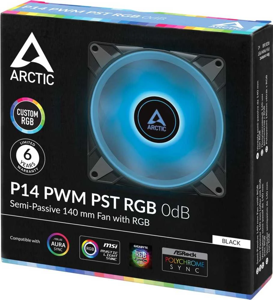 Arctic P14 PWM PST RGB 0dB juoda | 140 mm korpuso ventiliatorius