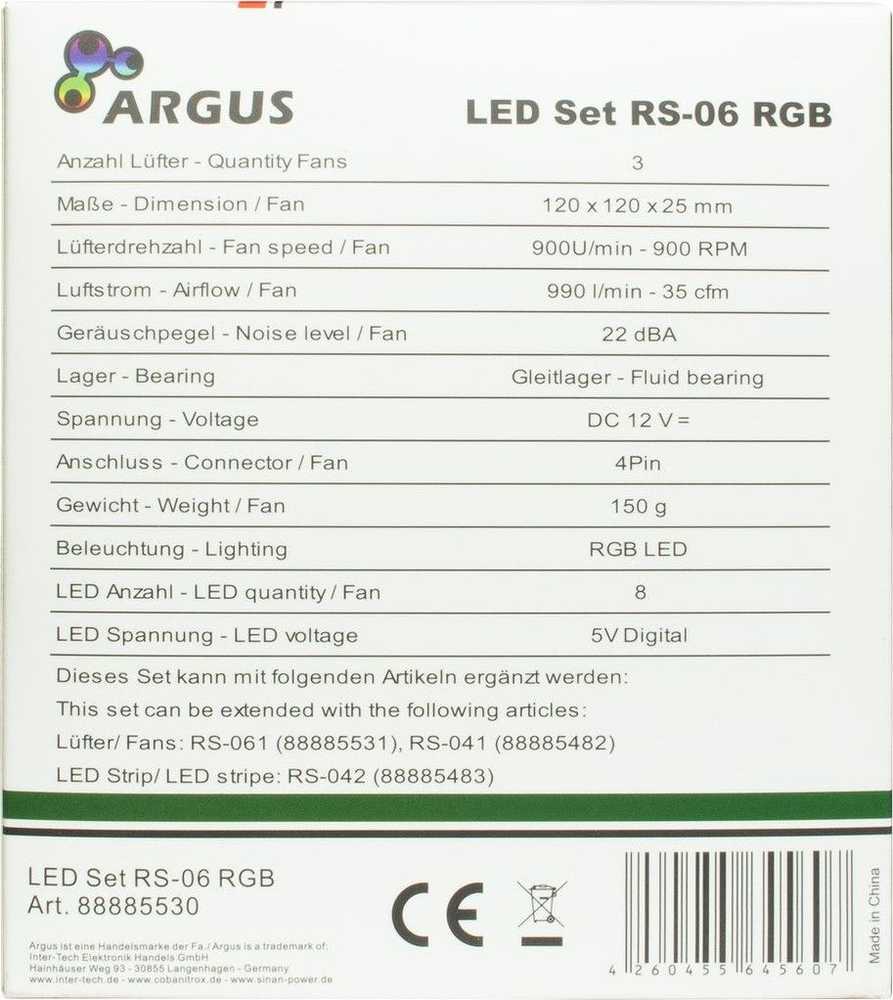 Inter-Tech Lüfter 120*120*25 ARGUS RGB-FAN SET RS-06 retail