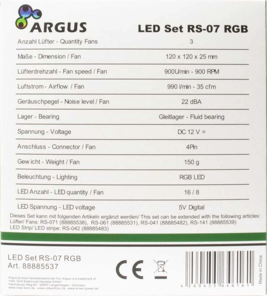 Inter Tech Wentylator Argus RS-07 RGB 3-pack + Hub (88885537)