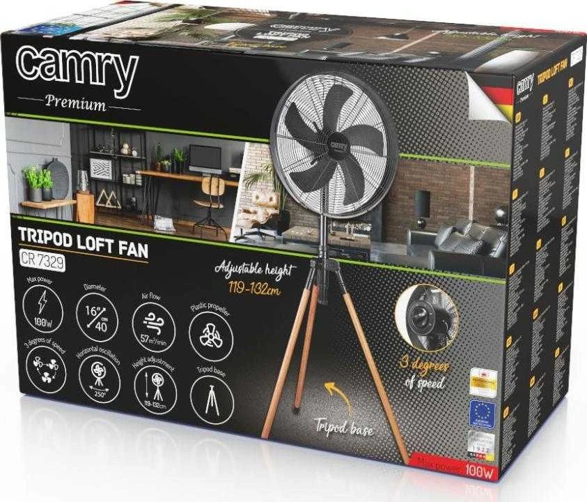 Ventiliatorius Camry | CR 7329 | Tripod Loft Fan | 100 W | Diameter 40 cm | Greičių skaičius 3 | Oscillation | Juodas