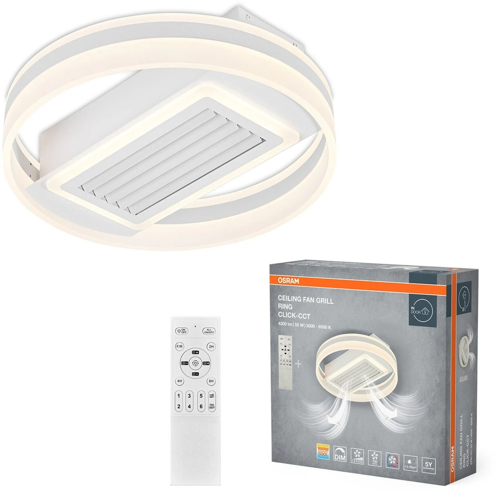 Lubinis šviestuvas Osram 55W LED paviršinis šviestuvas - ventiliatorius, baltas, 3000/6500K, dimeriuojamas