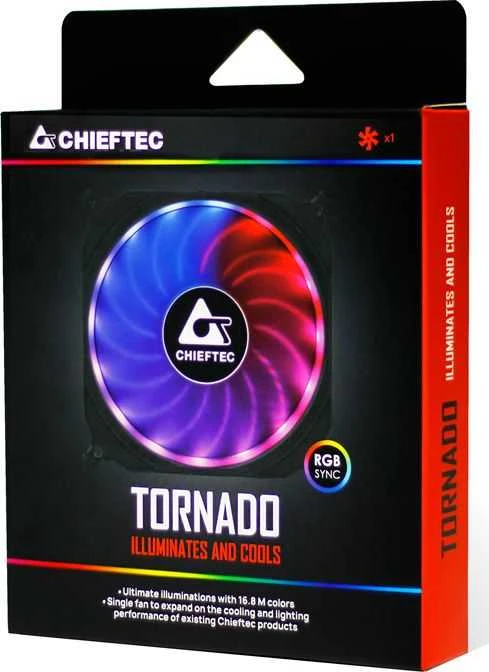 CHIEFTEC 120x120x25mm Tornado RGB ventiliatorius, mažmeninė pakuotė, po vieną