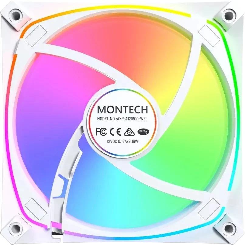 „Montech AX120 PRO PWM“ ventiliatorius, ARGB®, 3 vnt. pakuotė, 120 mm, baltas