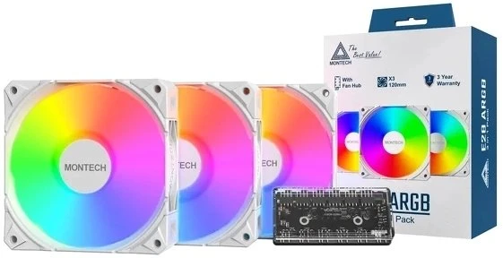 Montech E28 ARGB ventiliatorių rinkinys su valdymo šakotuvu
