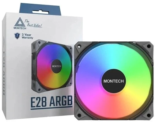 Montech E28 ARGB ventiliatorius su pakuote